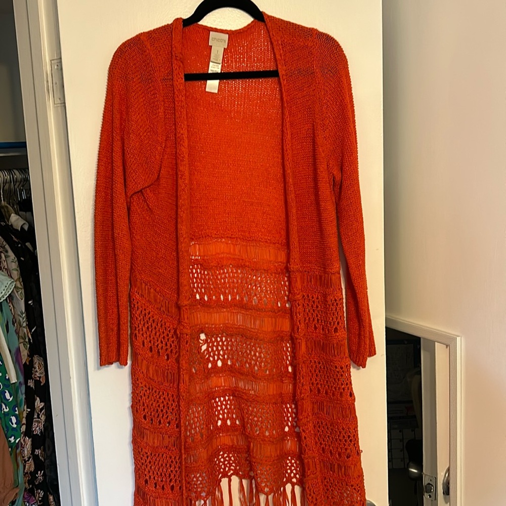 Chico’s Crochet Fringe Sweater